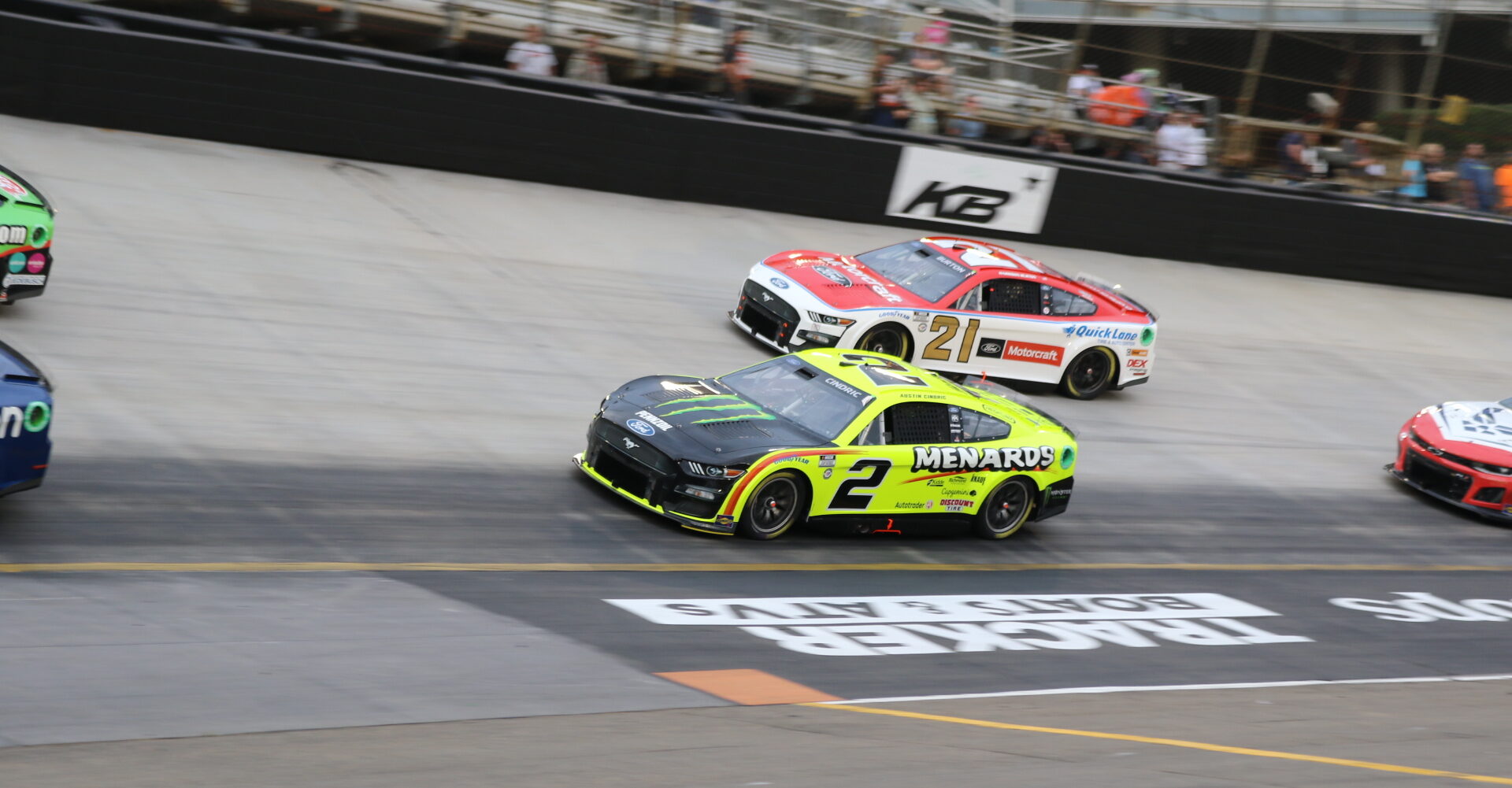 Harrison Burton and Austin Cindric running at Bristol 2023