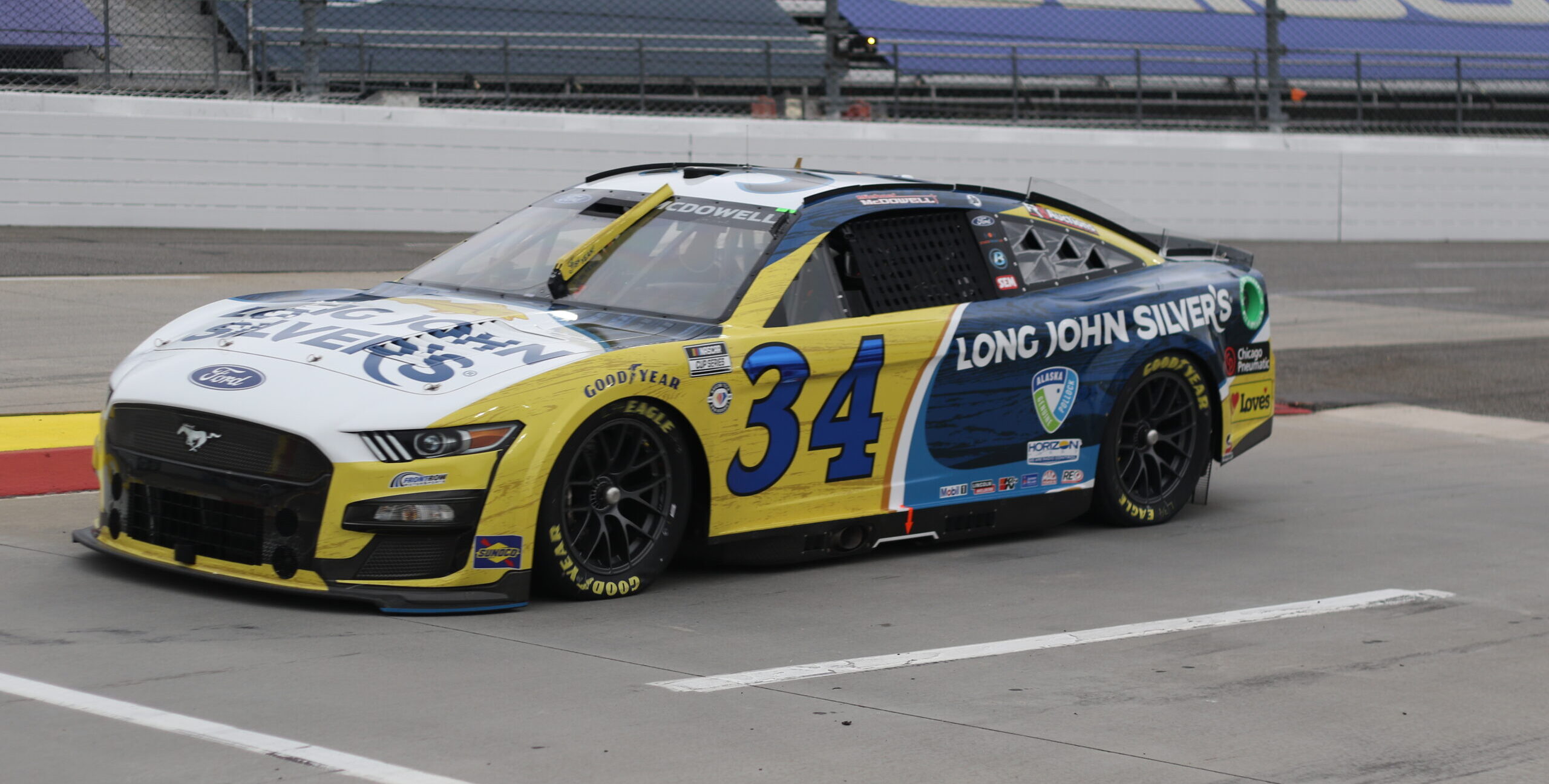 Michael McDowell driving his Long John Silver's Ford during the Spring Martinsville weekend 
