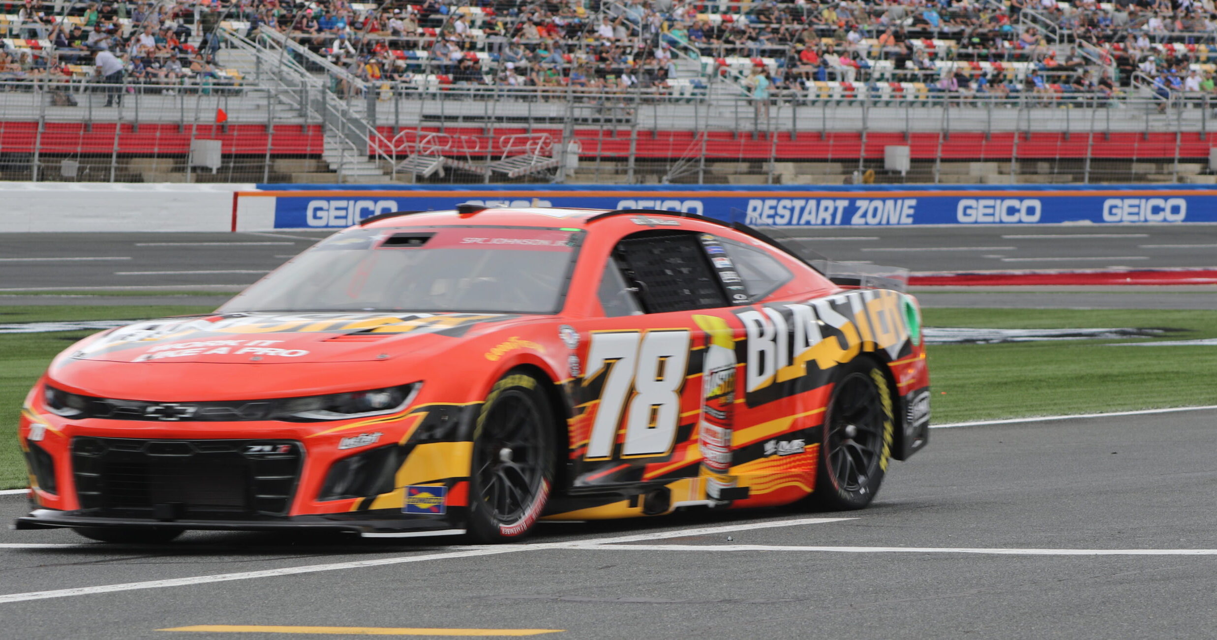 B.J. McLeod rolling off pit road before the 2023 Coke 600