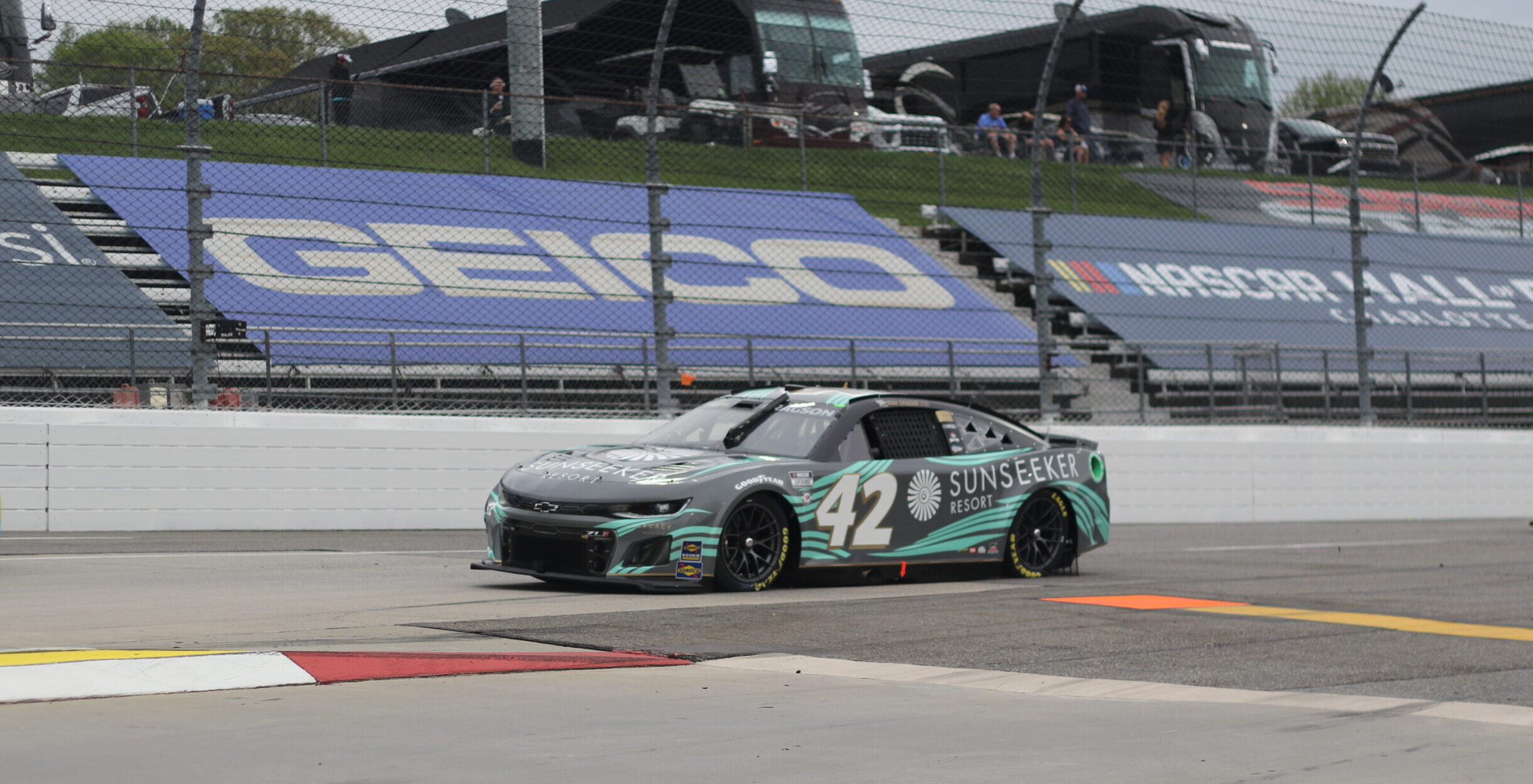 Noah Gragson driving his 42 car in practice at the Martinsville Spring weekend.