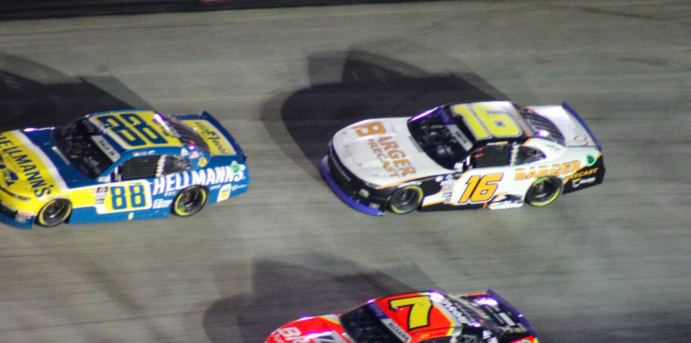 Chandler Smith trails Dale Earnhardt Jr. and Justin Allgaier during the 2023 Bristol Xfinity Race