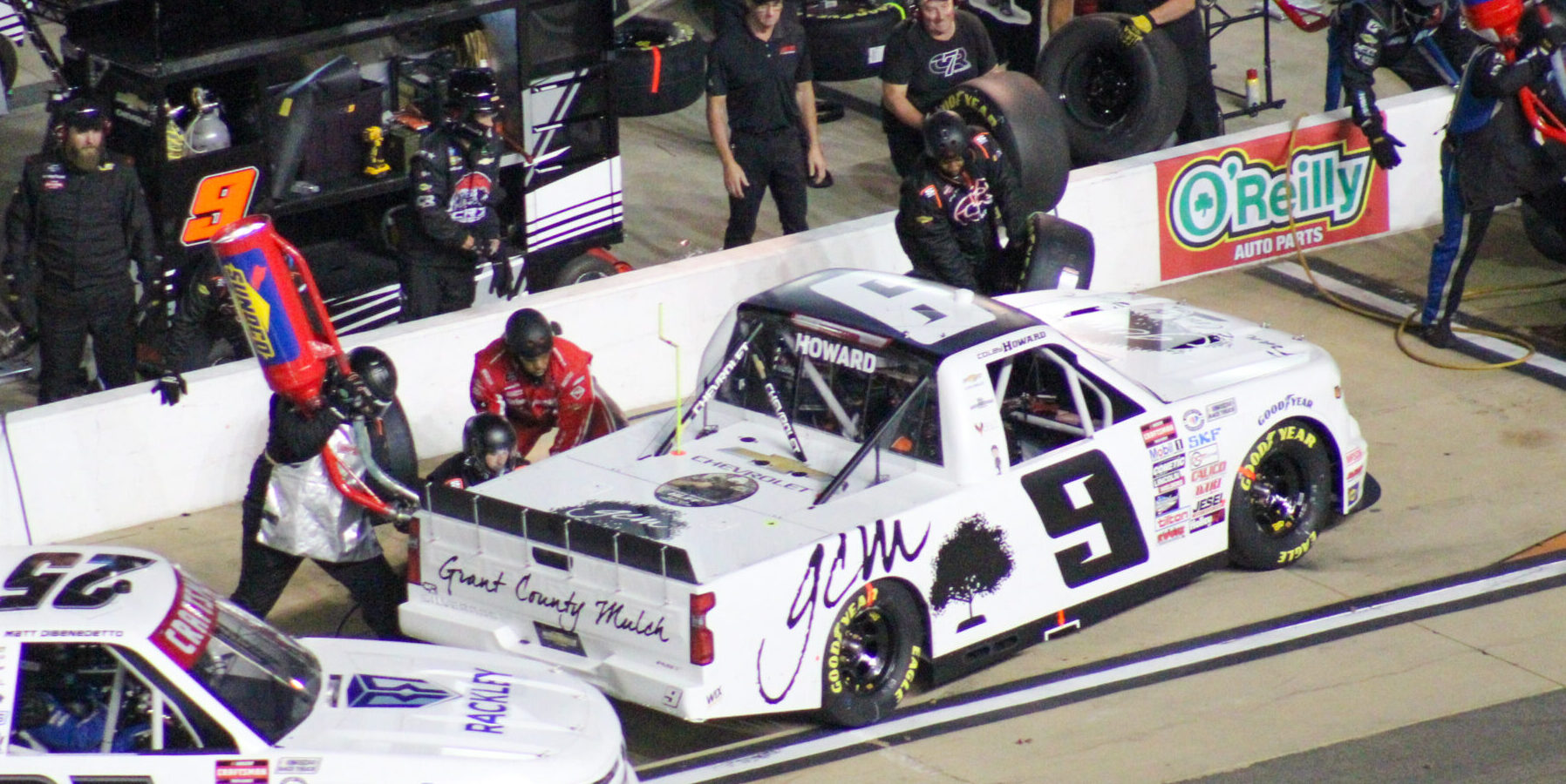 Colby Howard getting service done during a pit stop during the 2023 Bristol Truck Night Race
