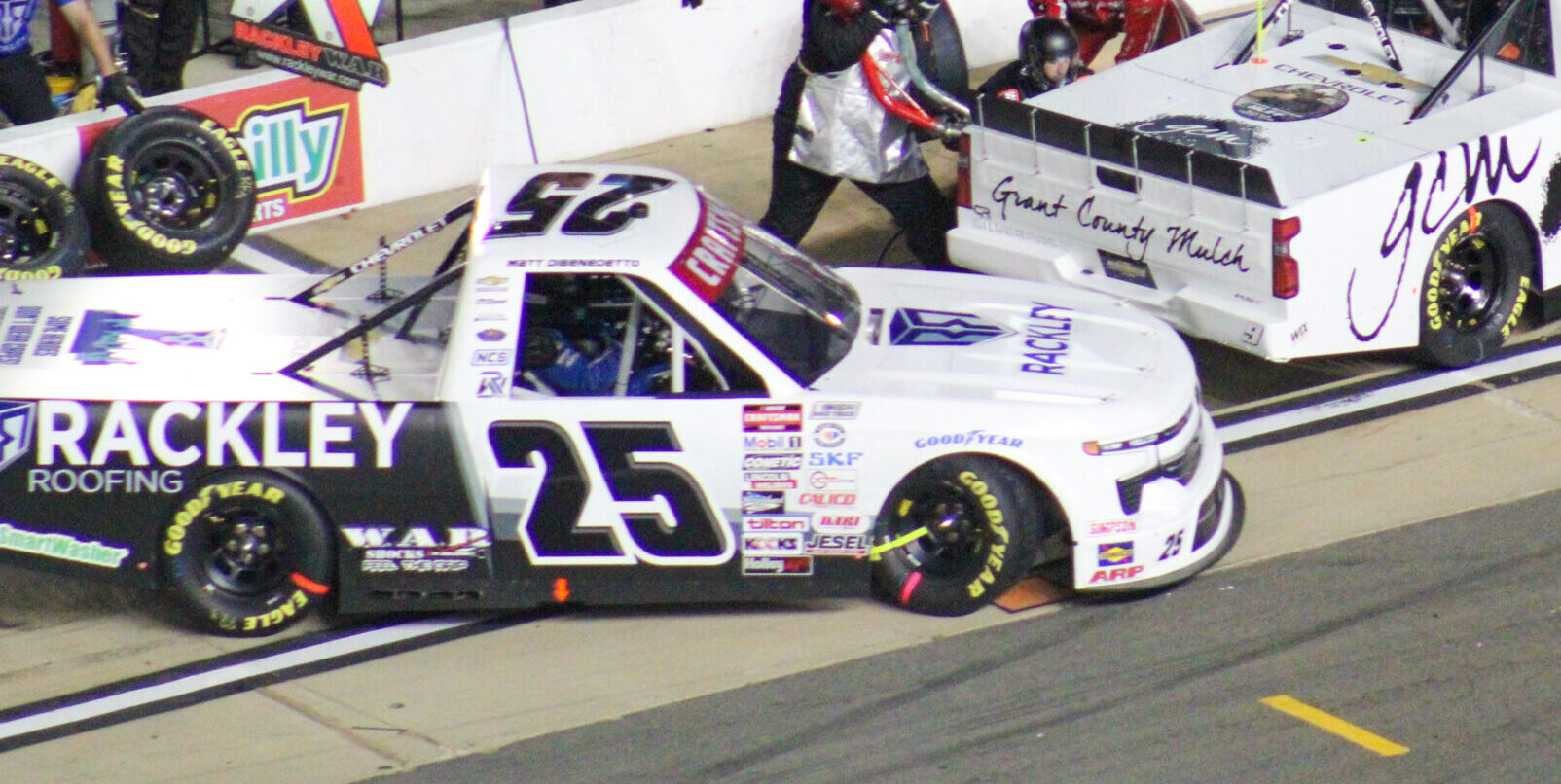 Matt DiBenedetto exiting his pit stall during the 2023 Bristol Truck Night race