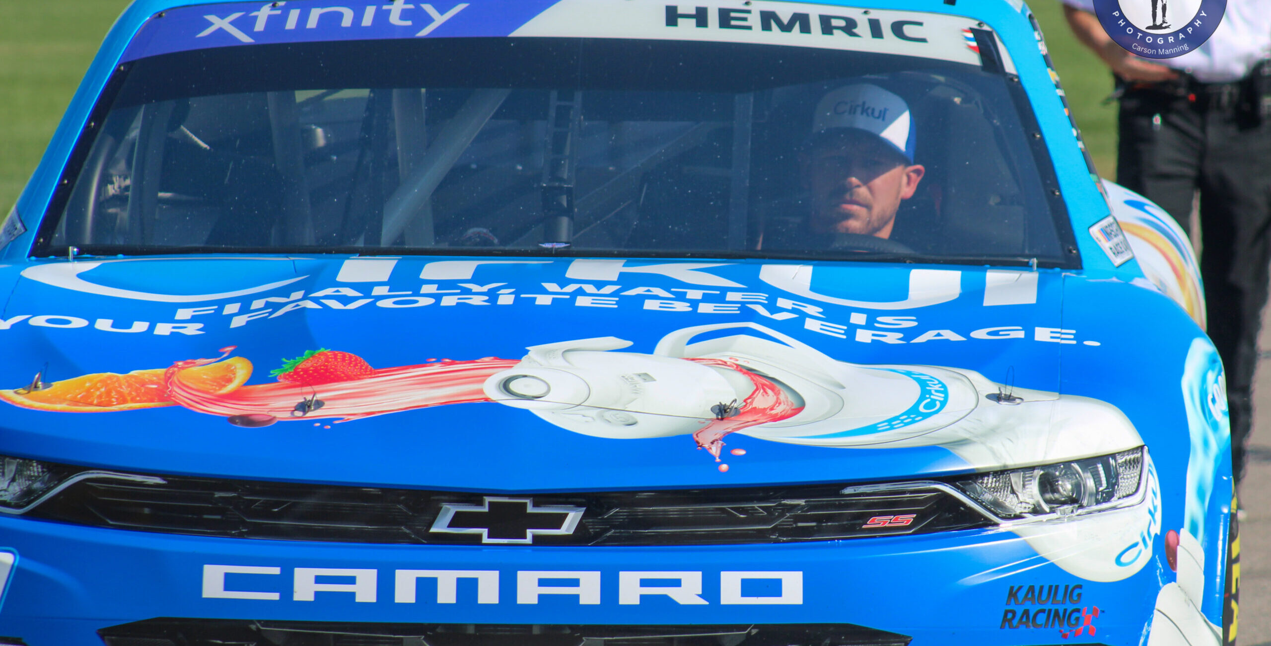 Daniel Hemric sitting in his car during the 2023 Kansas weekend