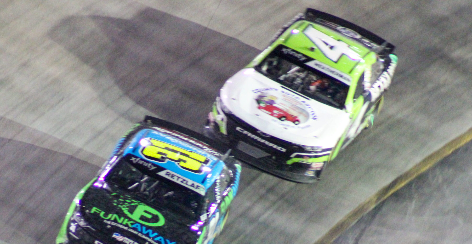 Kyle Weatherman races behind Parker Retzlaff during the 2023 Xfinity Bristol Night Race