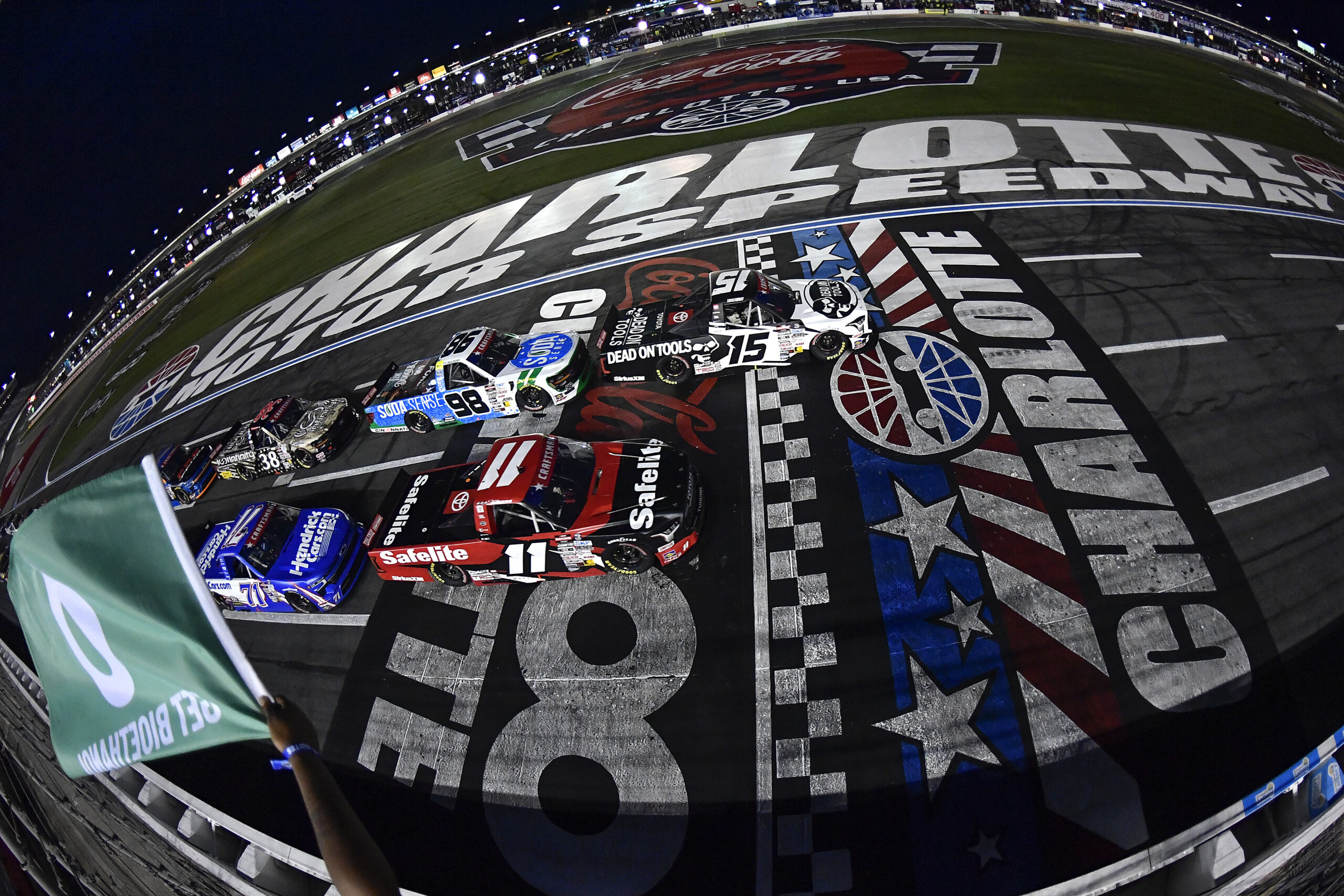 The NASCAR Craftsman Truck Series goes green for the North Carolina Education Lottery 200.